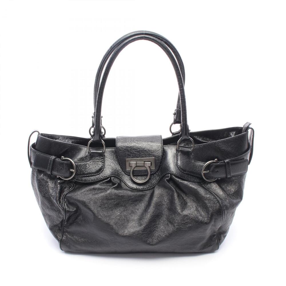 Salvatore Ferragamo Gancini Shoulder Bag Leather Black